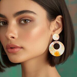 Boho Style Hand Crafted  Earrings Orange Dangle Statement Earrings